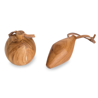 Teak wood ornaments, 'Christmas Shapes' (set of 4) - Teak Wood Ornaments from Costa Rica (Set of 4)