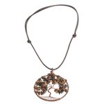 Tiger's eye pendant necklace, 'Gemini Tree of Life' - Tiger's Eye Gemstone Tree Pendant Necklace from Costa Rica