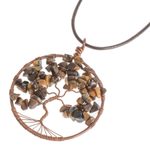 Tiger's eye pendant necklace, 'Gemini Tree of Life' - Tiger's Eye Gemstone Tree Pendant Necklace from Costa Rica