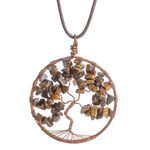 Tiger's eye pendant necklace, 'Gemini Tree of Life' - Tiger's Eye Gemstone Tree Pendant Necklace from Costa Rica