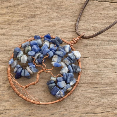 Collar con colgante de sodalita - Collar con colgante de árbol de piedras preciosas de sodalita de Costa Rica