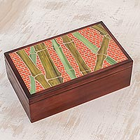 Glass mosaic tea box, 'Sugarcane' - Sugarcane Motif Glass Mosaic Tea Box from Costa Rica