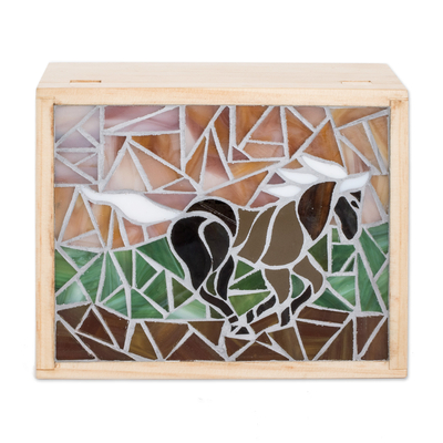 Glass mosaic tea box, 'Indomitable' - Horse-Themed Glass Mosaic Tea Box from Costa Rica