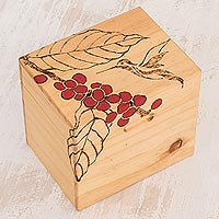 Wood decorative box, 'Little Hummingbird' - Hummingbird-Themed Pinewood Decorative Box from Costa Rica