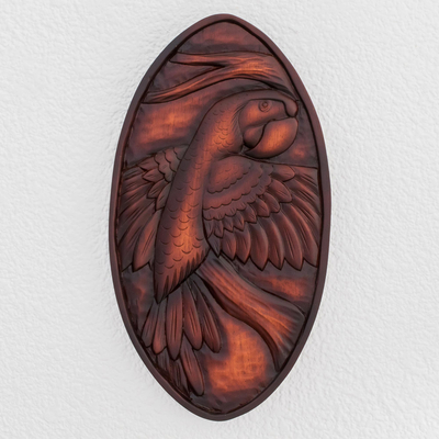 Wood relief panel, 'Noble Macaw' - Parrot-Themed Pochote Wood Relief Panel from Costa Rica
