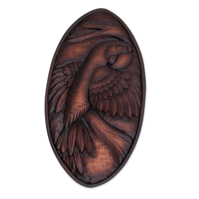 Wood relief panel, 'Noble Macaw' - Parrot-Themed Pochote Wood Relief Panel from Costa Rica