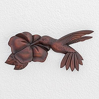 Wood relief panel, 'Retrieving Nectar' - Hummingbird Pochote Wood Relief Panel from Costa Rica