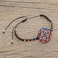Glass beaded macrame pendant bracelet, 'Vibrant Kaleidoscope'