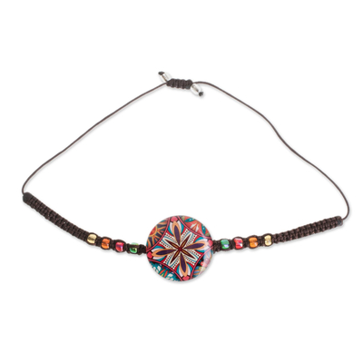 Glass beaded macrame pendant bracelet, 'Vibrant Kaleidoscope' - Multicolored Glass Beaded Macrame Pendant Bracelet