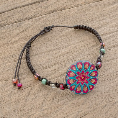 Glass beaded macrame pendant bracelet, 'Mesmerizing Colors' - Colorful Glass Beaded Macrame Pendant Bracelet