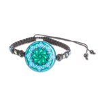 Glass beaded macrame pendant bracelet, 'Mesmerizing Skies' - Spiral Motif Glass Beaded Macrame Pendant Bracelet