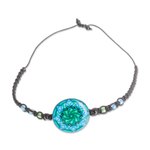 Glass beaded macrame pendant bracelet, 'Mesmerizing Skies' - Spiral Motif Glass Beaded Macrame Pendant Bracelet