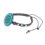 Glass beaded macrame pendant bracelet, 'Mesmerizing Skies' - Spiral Motif Glass Beaded Macrame Pendant Bracelet