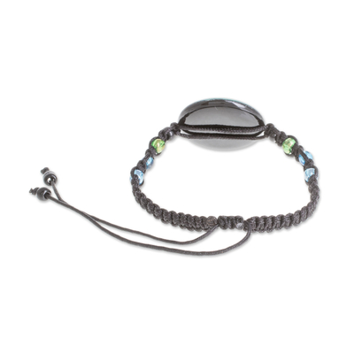 Glass beaded macrame pendant bracelet, 'Mesmerizing Skies' - Spiral Motif Glass Beaded Macrame Pendant Bracelet