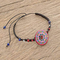 Glass beaded macrame pendant bracelet, 'Mesmerizing Kaleidoscope' - Kaleidoscopic Glass Beaded Macrame Pendant Bracelet