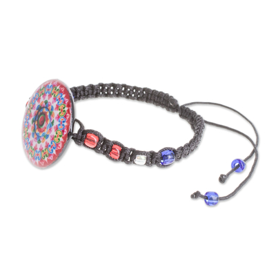 Glass beaded macrame pendant bracelet, 'Mesmerizing Kaleidoscope' - Kaleidoscopic Glass Beaded Macrame Pendant Bracelet
