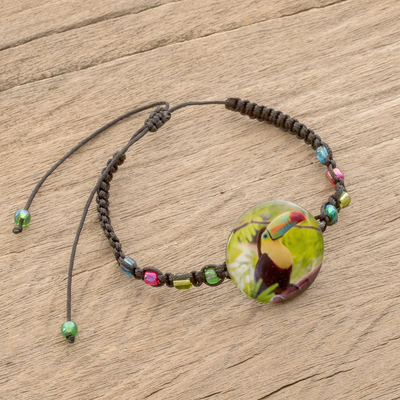 Glass beaded macrame pendant bracelet, Rainbow-Billed Toucan