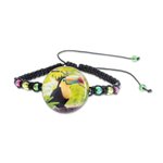 Glass beaded macrame pendant bracelet, 'Rainbow-Billed Toucan' - Toucan Glass Beaded Macrame Pendant Bracelet from Costa Rica
