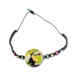 Glass beaded macrame pendant bracelet, 'Rainbow-Billed Toucan' - Toucan Glass Beaded Macrame Pendant Bracelet from Costa Rica