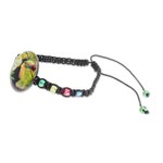 Glass beaded macrame pendant bracelet, 'Rainbow-Billed Toucan' - Toucan Glass Beaded Macrame Pendant Bracelet from Costa Rica