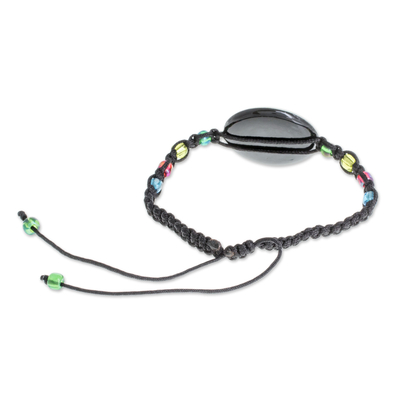 Glass beaded macrame pendant bracelet, 'Rainbow-Billed Toucan' - Toucan Glass Beaded Macrame Pendant Bracelet from Costa Rica