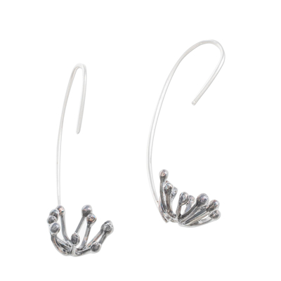 Sterling silver drop earrings, 'Dark Dandelion' - Oxidized Sterling Silver Dandelion Drop Earrings