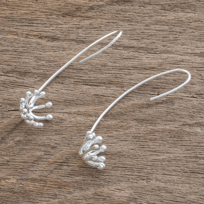 Sterling silver drop earrings, 'Shining Dandelion' - High-Polish Sterling Silver Dandelion Drop Earrings