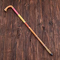 Classic Curved Handle Colorful Multiple Wood Cane,'Pep in Your Step'
