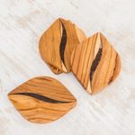 Teak wood coasters, 'Coffee Morning' (set of 4) - Coffee-Themed Teak Wood Coasters from Costa Rica (Set of 4)