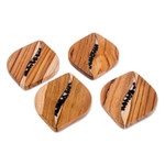 Teak wood coasters, 'Coffee Morning' (set of 4) - Coffee-Themed Teak Wood Coasters from Costa Rica (Set of 4)