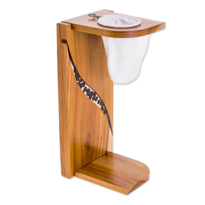Teak wood single-serve drip coffee stand, 'Fresh Beans' - Teak Wood and Resin Single-Serve Drip Coffee Stand