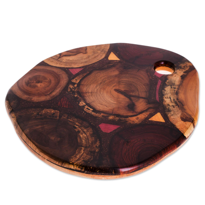 Reclaimed wood trivet, 'Country Wood' - Round Reclaimed Wood Trivet from Costa Rica