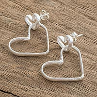 Sterling silver dangle earrings, 'Unconditional' - Heart-Shaped Sterling Silver Dangle Earrings from Costa Rica
