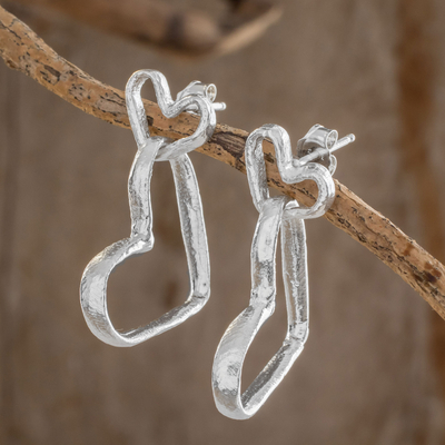 Sterling silver dangle earrings, 'Unconditional' - Heart-Shaped Sterling Silver Dangle Earrings from Costa Rica