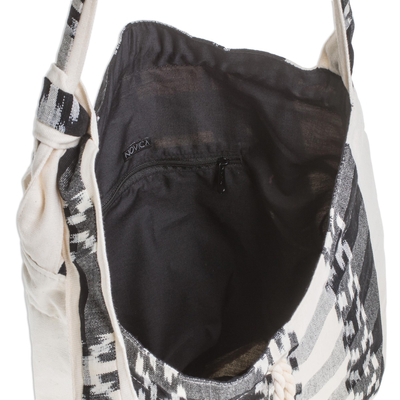 Cotton bucket bag, 'Black and Ivory' - Handwoven Cotton Bucket Bag in Black and Ivory