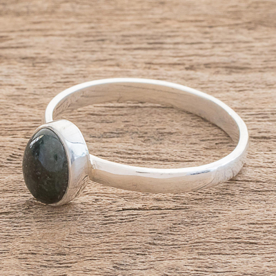 Jade single stone ring, 'Force and Beauty in Dark Green' - Jade Single Stone Ring in Dark Green from Guatemala