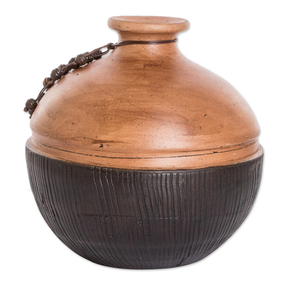 Ceramic decorative vase, 'Ancestral Culture' - Handmade Ceramic Decorative Vase in Brown from Guatemala