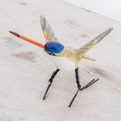 Ceramic figurine, 'Violet-Crowned Hummingbird' - Ceramic Violet-Crowned Hummingbird Figurine from Guatemala