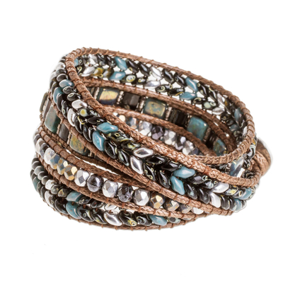 Shiny Glass Beaded Wrap Bracelet from Guatemala - Starry Brilliance ...