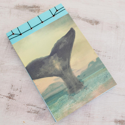 Paper journal, 'Beauty of the Ocean' (8.5 inch) - Whale-Themed Paper Journal from Costa Rica (8.5 inch)