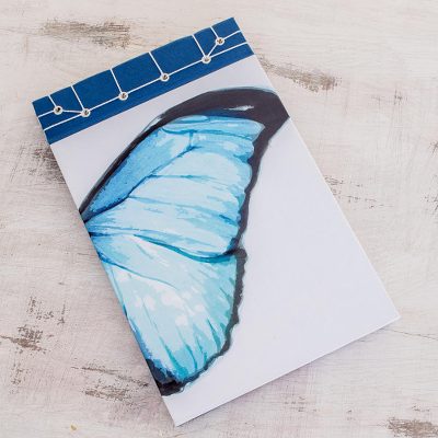 Paper journal, 'Morpheus Wing' (8.5 inch) - Butterfly-Themed Paper Journal from Costa Rica (8.5 inch)