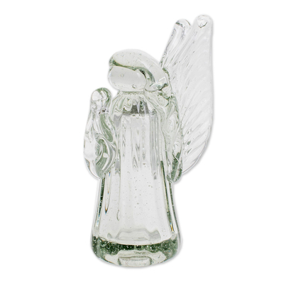 Recycled glass figurine, 'Crystalline Angel' - Handblown Recycled Glass Angel Figurine from Guatemala