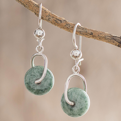 Jade dangle earrings, 'Light Green Wheel of Fortune' - Circular Light Green Jade Dangle Earrings from Guatemala