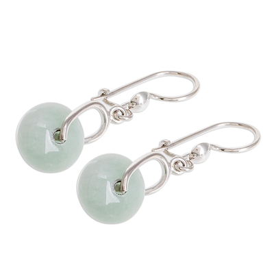Jade dangle earrings, 'Apple Green Wheel of Fortune' - Circular Apple Green Jade Dangle Earrings from Guatemala