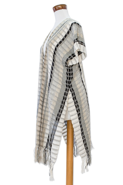 Cotton kimono jacket, 'Time of Elegance' - Handwoven Striped Cotton Kimono Jacket from Guatemala