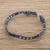 Fine silver and leather beaded wristband bracelet, 'Brilliant Orbs' - Silver and Leather Beaded Wristband Bracelet in Blue