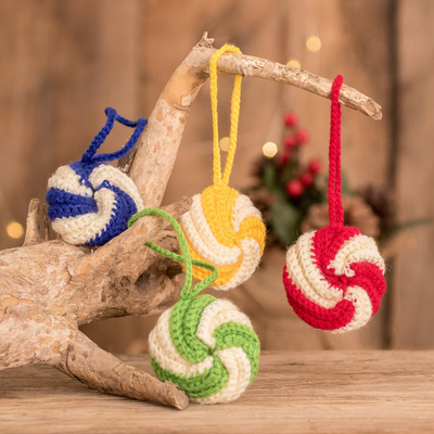 Hand-crocheted ornaments, Spirals of Colors (set of 4)