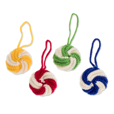 Hand-crocheted ornaments, 'Spirals of Colors' (set of 4) - Hand-Crocheted Assorted Ornaments from Guatemala (Set of 4)