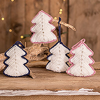 Hand-crocheted ornaments, 'White Christmas Trees' (set of 4) - Hand-Crocheted White Christmas Tree Ornaments (Set of 4)