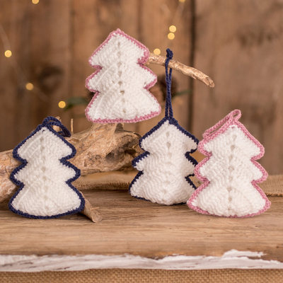Hand-crocheted ornaments, 'White Christmas Trees' (set of 4) - Hand-Crocheted White Christmas Tree Ornaments (Set of 4)
